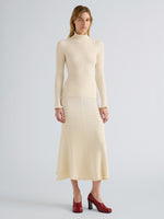 Proenza Schouler Front full length image of model wearing Juniper Sweater in Cable Knit in Vanilla