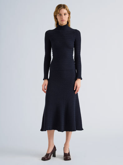 Proenza Schouler Front full length image of model wearing Lyra Top in LW Faux Leather in Oxblood
