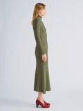 Proenza Schouler Side full length image of model wearing Juniper Sweater in Cable Knit in Dark Olive