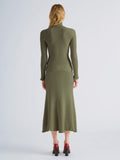 Proenza Schouler Back full length image of model wearing Juniper Sweater in Cable Knit in Dark Olive
