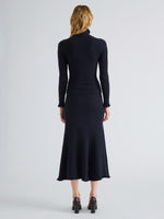 Proenza Schouler Back full length image of model wearing Magnolia Skirt in Cable Knit in Navy