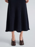Proenza Schouler Detail image of model wearing Magnolia Skirt in Cable Knit in Navy