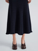 Proenza Schouler Detail image of model wearing Magnolia Skirt in Cable Knit in Navy