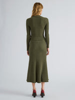 Proenza Schouler Back full length image of model wearing Magnolia Skirt in Cable Knit in Dark Olive