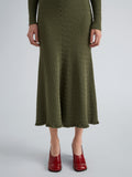 Proenza Schouler Detail image of model wearing Magnolia Skirt in Cable Knit in Dark Olive