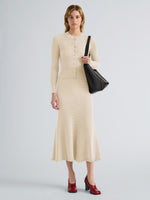 Proenza Schouler Front full length image of model wearing Marci Cardigan in Cable Knit in Vanilla