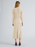 Proenza Schouler Back full length image of model wearing Marci Cardigan in Cable Knit in Vanilla