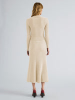 Proenza Schouler Back full length image of model wearing Marci Cardigan in Cable Knit in Vanilla