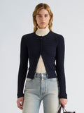 Proenza Schouler Front cropped image of model wearing Marci Cardigan in Cable Knit in Navy