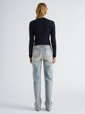 Proenza Schouler Back full length image of model wearing Marci Cardigan in Cable Knit in Navy