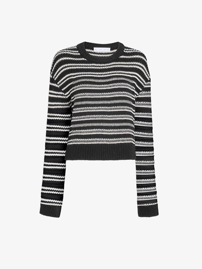 Proenza Schouler Still Life image of Pandora Sweater in Wool Stripe in Coal Grey