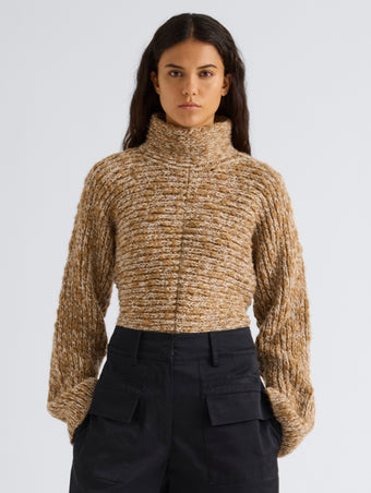 Proenza Schouler Front cropped image of model wearing Pippa Sweater in Multi Yarn in Oat Melange