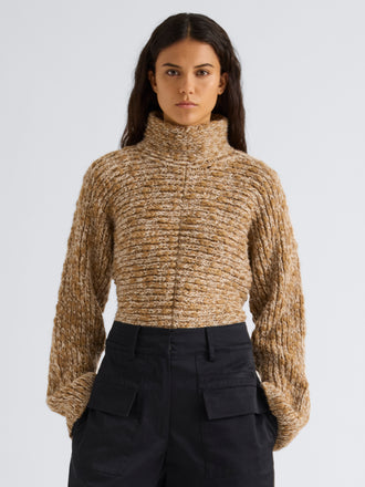 Proenza Schouler Front cropped image of model wearing Pippa Sweater in Multi Yarn in Oat Melange