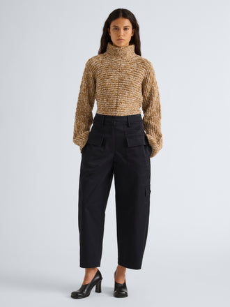 Proenza Schouler Front full length image of model wearing Pippa Sweater in Multi Yarn in Oat Melange