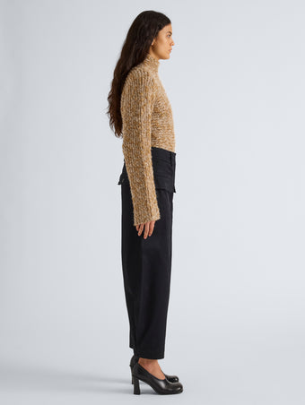 Proenza Schouler Side full length image of model wearing Pippa Sweater in Multi Yarn in Oat Melange