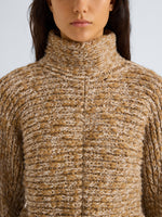 Proenza Schouler Detail image of model wearing Pippa Sweater in Multi Yarn in Oat Melange