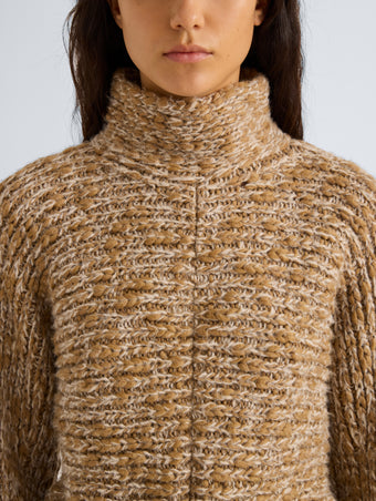 Proenza Schouler Detail image of model wearing Pippa Sweater in Multi Yarn in Oat Melange