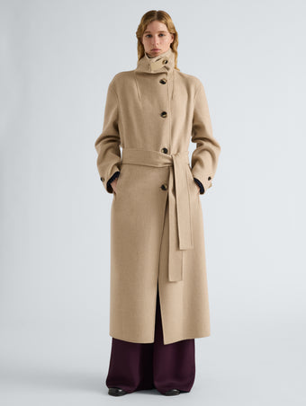 Proenza Schouler Front full length image of model wearing Corey Coat in Melton in Oat