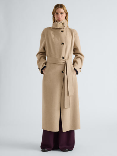 Proenza Schouler Front full length image of model wearing Corey Coat in Melton in Oat