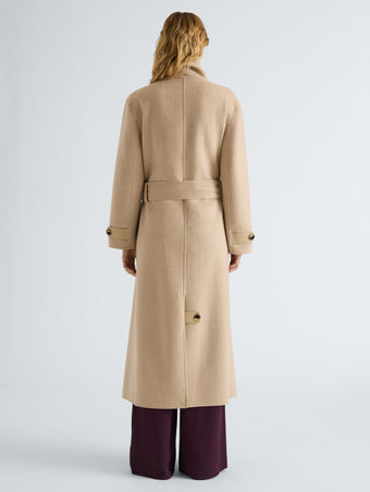Proenza Schouler Back full length image of model wearing Corey Coat in Melton in Oat