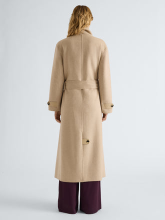 Proenza Schouler Back full length image of model wearing Corey Coat in Melton in Oat