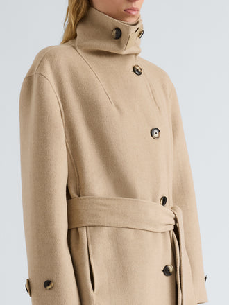 Proenza Schouler Detail image of model wearing Corey Coat in Melton in Oat