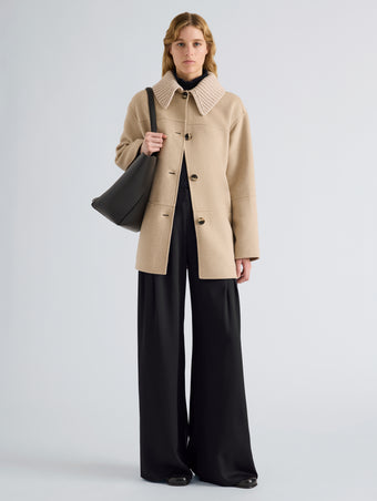 Proenza Schouler Front full length image of model wearing Lisa Jacket in Melton in Oat