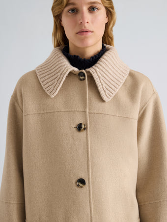 Proenza Schouler Detail image of model wearing Lisa Jacket in Melton in Oat