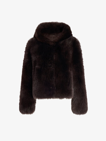 Proenza Schouler Still Life image of Michelle Hooded Shearling in Coffee