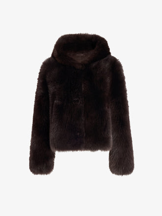 Proenza Schouler Still Life image of Michelle Hooded Shearling in Coffee