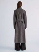 Proenza Schouler Back full length image of model wearing Senna Coat in Double Face Twill in Charcoal