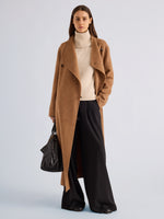 Proenza Schouler Front full length image of model wearing Senna Coat in Double Face Twill in Khaki