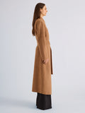 Proenza Schouler Side full length image of model wearing Senna Coat in Double Face Twill in Khaki