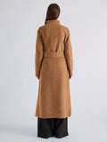 Proenza Schouler Back full length image of model wearing Senna Coat in Double Face Twill in Khaki
