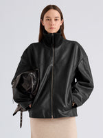 Proenza Schouler Front cropped image of model wearing Emma Jacket in Lightweight Leather in Black