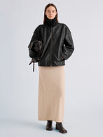 Proenza Schouler Front full length image of model wearing Emma Jacket in Lightweight Leather in Black