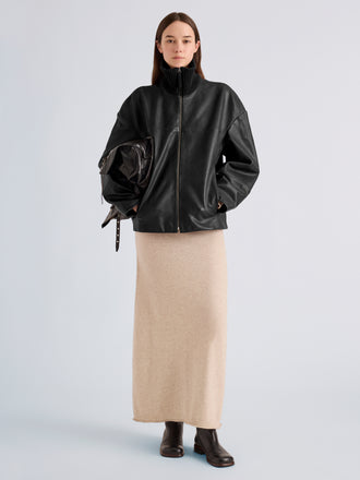 Proenza Schouler Front full length image of model wearing Emma Jacket in Lightweight Leather in Black