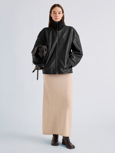 Proenza Schouler Front full length image of model wearing Emma Jacket in Lightweight Leather in Black