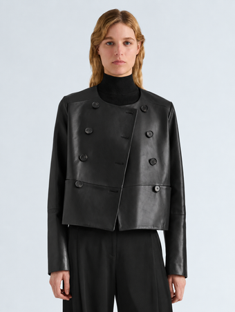 Proenza Schouler Front cropped image of model wearing Courtney Jacket in Leather in Black