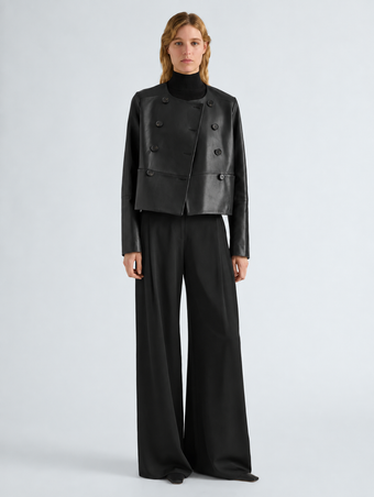 Proenza Schouler Front full length image of model wearing Courtney Jacket in Leather in Black