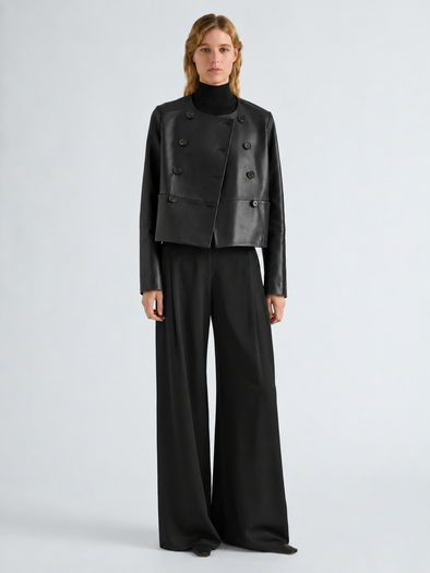 Proenza Schouler Front full length image of model wearing Courtney Jacket in Leather in Black