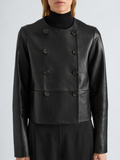 Proenza Schouler Detail image of model wearing Courtney Jacket in Leather in Black