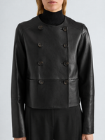 Proenza Schouler Detail image of model wearing Courtney Jacket in Leather in Black