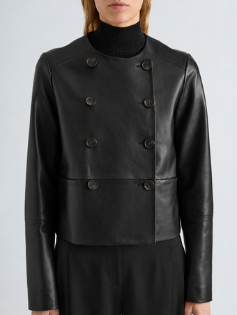 Proenza Schouler Detail image of model wearing Courtney Jacket in Leather in Black