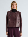Proenza Schouler Front cropped image of model wearing Courtney Jacket in Leather in Dark Wine