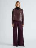 Proenza Schouler Front full length image of model wearing Courtney Jacket in Leather in Dark Wine