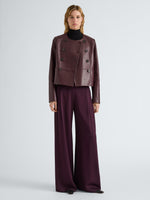 Proenza Schouler Front full length image of model wearing Courtney Jacket in Leather in Dark Wine