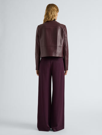 Proenza Schouler Back full length image of model wearing Courtney Jacket in Leather in Dark Wine