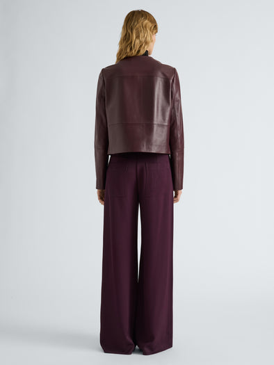 Proenza Schouler Back full length image of model wearing Courtney Jacket in Leather in Dark Wine