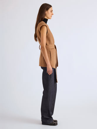 Proenza Schouler Side full length image of model wearing Edie Gillet in Double Face Twill in Khaki